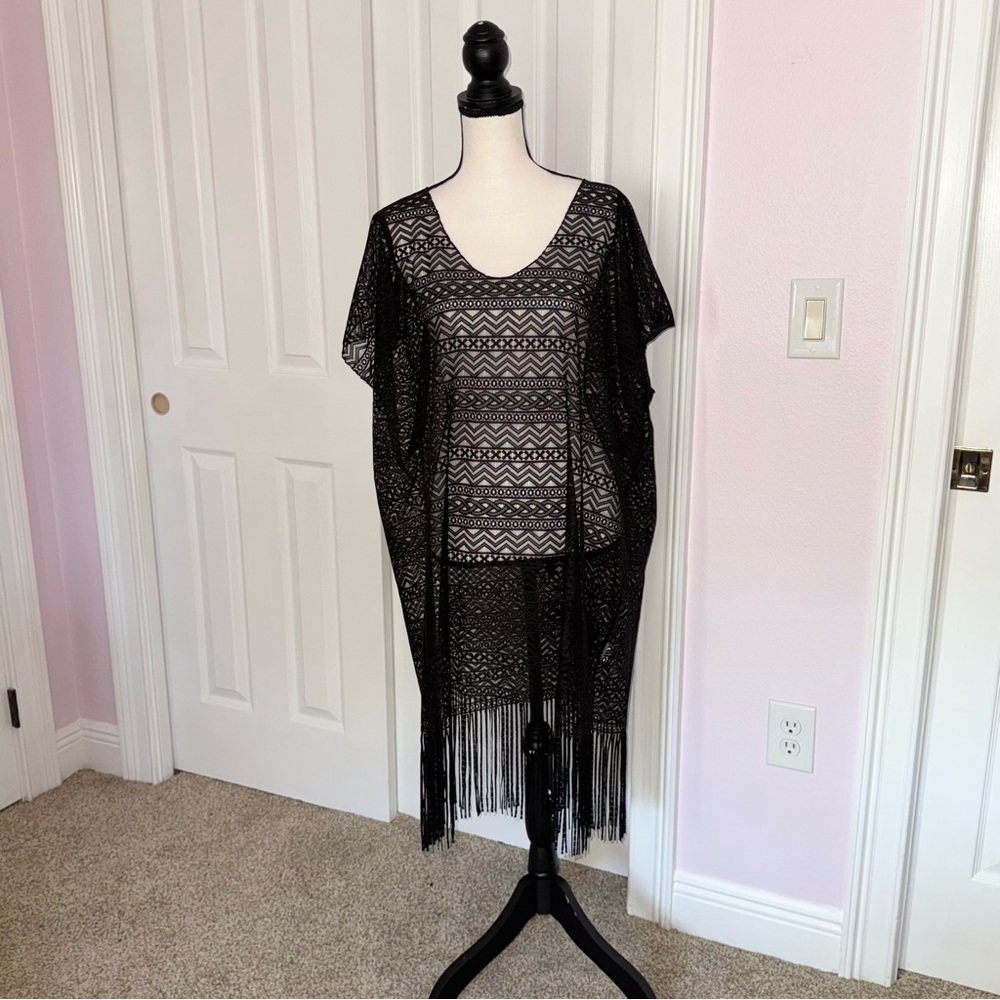 Ana & Rose black see through knit swim bathing suit cover-up, one size